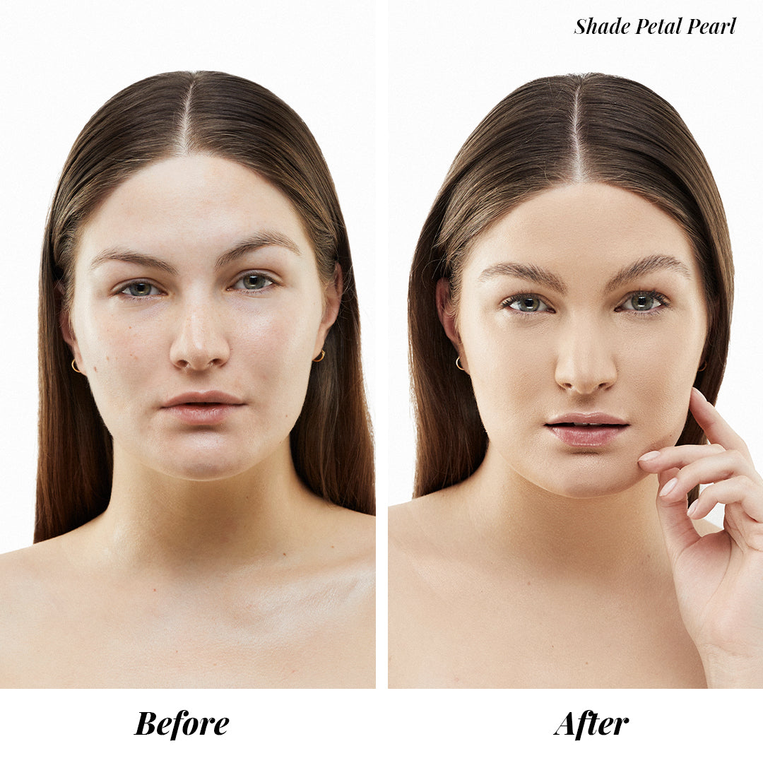 AirGlow Hydrating Illuminator shade petal pearl before after
