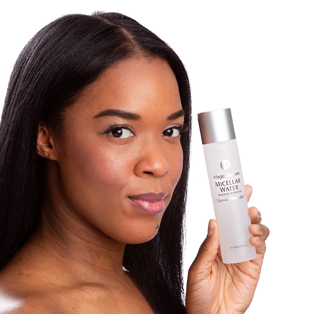 Model holding a Micellar Water Makeup Remover