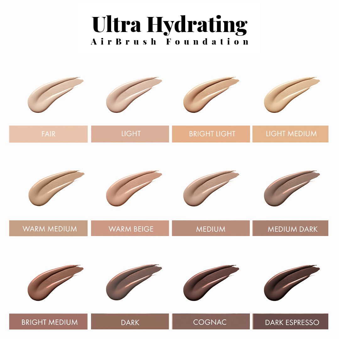 AirBrush Hydrating Foundation swatches shade chart